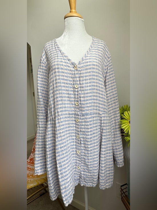 Flax Tops - Flax Light Blue and Cream Striped Linen Tunic